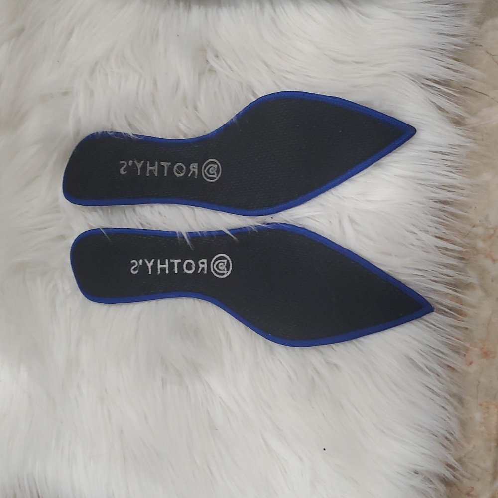 Rothy's The Point  Gray Camo  Flats with Sleek Pointed Toe and Blue Trim - Picture 14 of 16